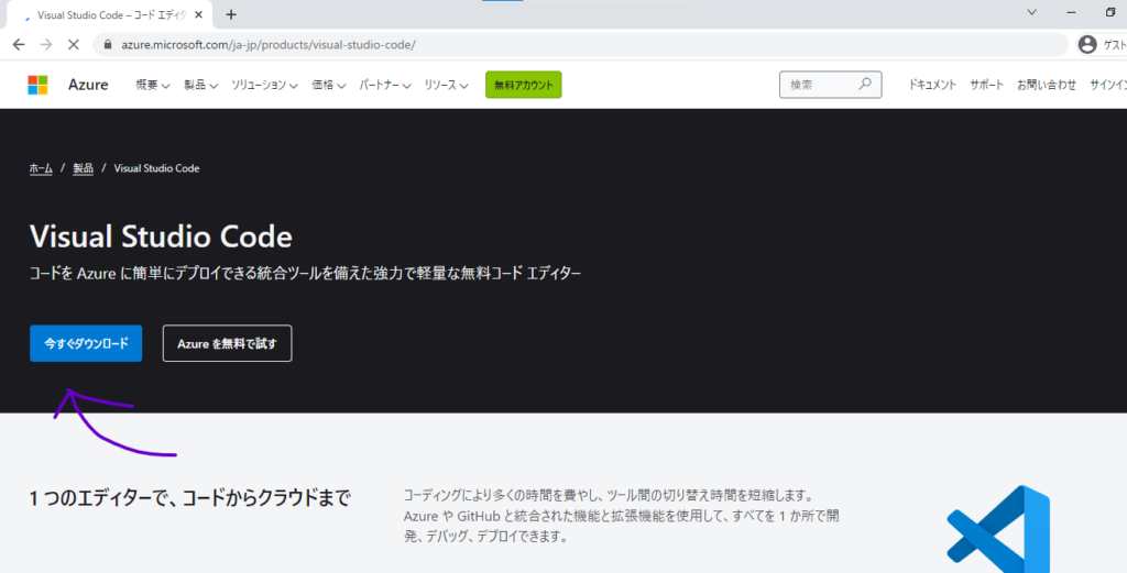 vscode今すぐダウンロードの画面