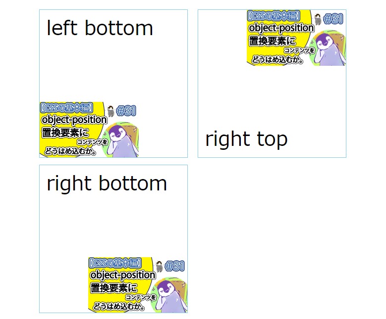 「object-position」にキーワードを指定する。